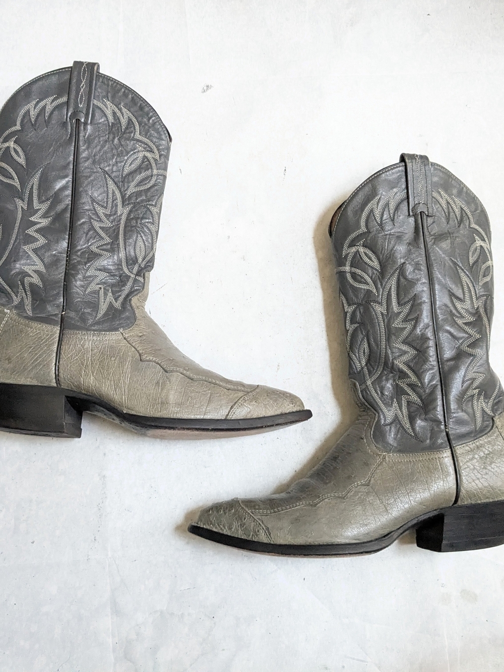Tony Lama Cowboy Boots Gray Ostrich Leather Men Size US 10 D USA Western